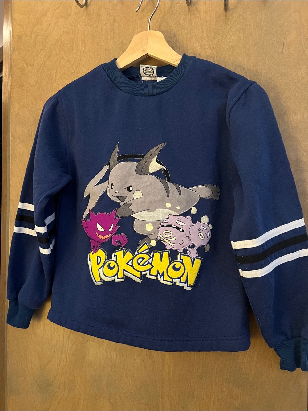 Kids Navy Pokémon Graphic Sweatshirt with Striped Sleeves